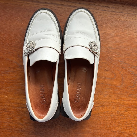 GANNI Crystal Embellish white leather loafers - Picture 4 of 7
